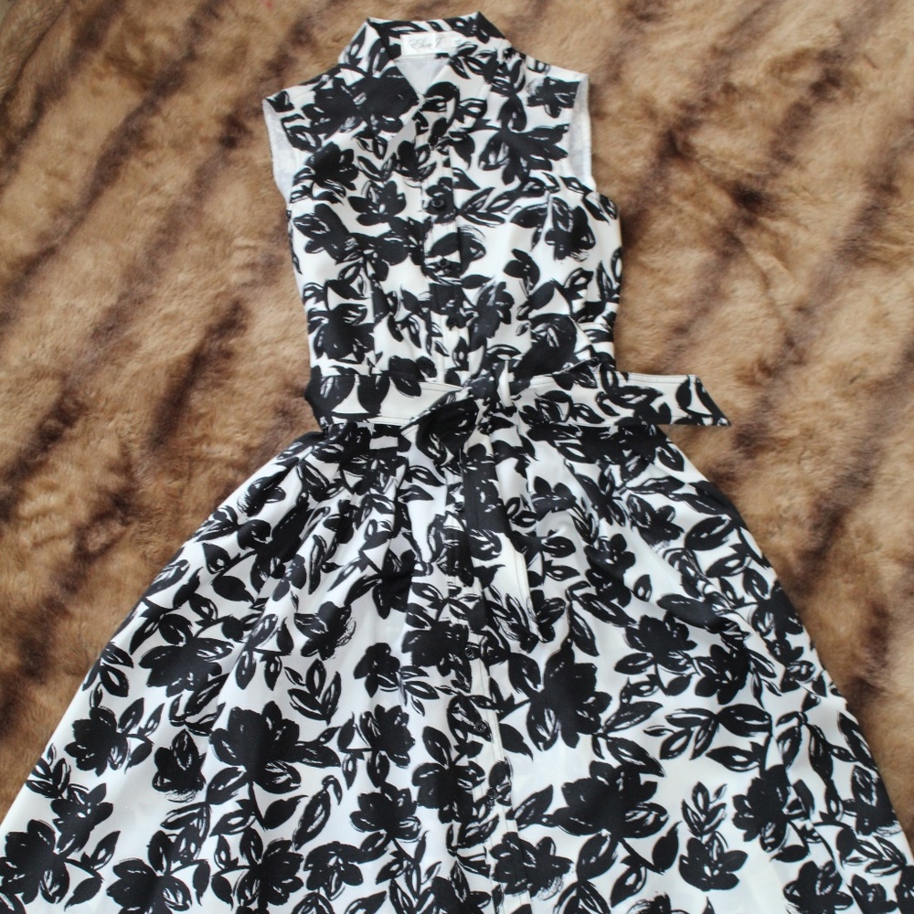 Black and White Floral Midi Dress